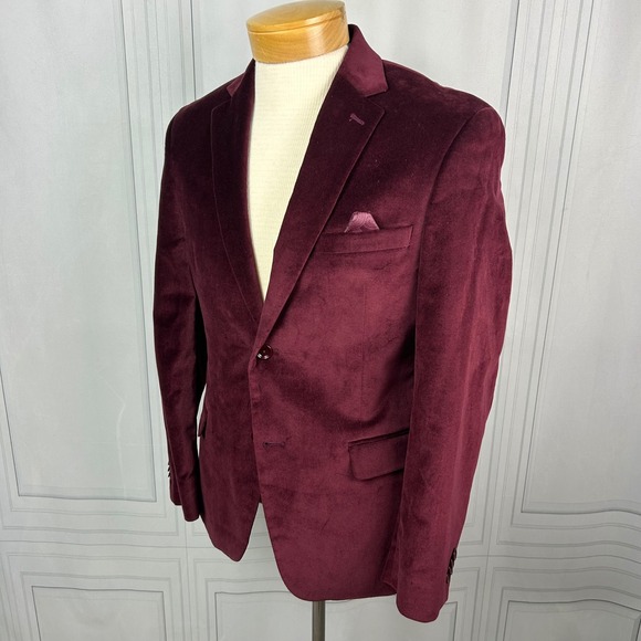 Alfani Red Wine Velvet Slim Fit 2-Button Blazer, Mens 38S - Picture 10 of 15